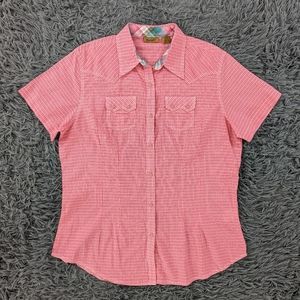 Wrangler Shirt Women's Large Pink White Snap Button Down Casual